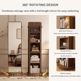 360° Rotating Full-Length Mirror with 4-Tier Bookcase, 3-in-1 Floor Dressing Mirror, Coat Rack & Magazine Holder for Bedroom, Living Room, Study Room Decor