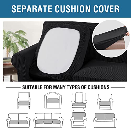 H.VERSAILTEX 4 Piece Stretch Sofa Covers for 3 Cushion Couch Bundles Armless Futon Cover, Black