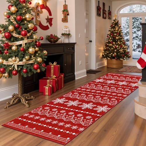 Christmas Runner Rug 2x6 Non Slip Washable Runners for Hallways Xmas Snowflake Holiday Decor Kitchen Rugs Soft Low Pile Indoor Throw Rug Carpet Laundry Room