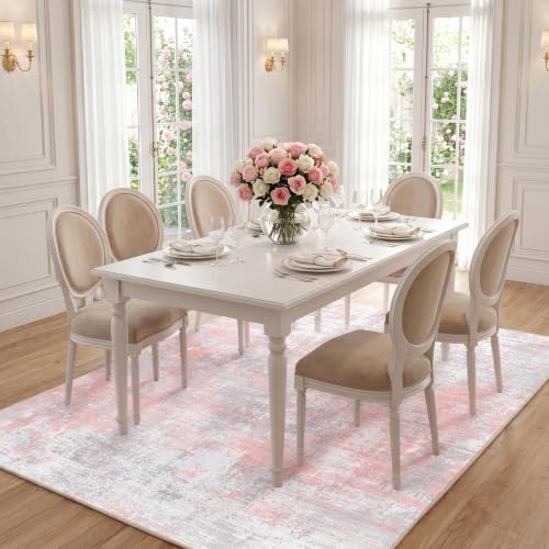 Fixwal Washable 6x9 Area Rug for Bedroom, Non-Slip, Gray/Pink