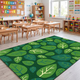 Frienda 13 x7.5 ft Large Classroom Rug for Back to School Decor Green Leaves Rug Non Slip Carpet Soft Nylon Learning Rugs for Reading Corner Circle Time School Classroom Decor