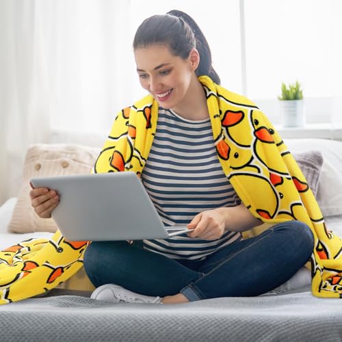 SmoothNovelty Cute Rubber Duck Throw Blanket Cartoon Ducky Gift Decorative Soft Fleece Ducky All Season Blankets Cozy Flannel Carpet for Bed Chair Car Sofa Couch Bedroom(Yellow,50" X 60")