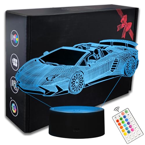 16 Colors Car Night Light, 3D LED Night Lamp for Boys - Racing Cars Themed Bedroom Lamps, Optical Illusion Lamp with Remote Control, Perfect for Kids' Room Décor, Cool Gifts for Car Lovers