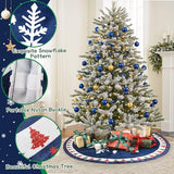 MACTING Christmas Tree Skirt, 30 Inch Round Blue Polyester Christmas Tree Skirts with Big Snowflake and Christmas Tree Printed for Holiday Party Rustic Xmas Tree Decoration