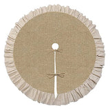 Summer Burlap Tree Skirt 48'', Large Tree Skirt with Ruffle Border, Rustic Farmhouse Decorations Tree Ornaments, Brown Linen Tree Mat for Wedding Boho Coastal Holiday Party Decor