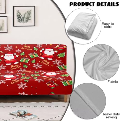 Christmas Armless Sofa Cover Santa Claus Futon Cover Futon Covers with Elastic Bottom Sofa Slipcovers Washable Couch Covers Furniture Protector