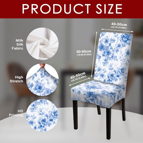 Nuxovilar Dining Chair Covers Blue Floral Watercolor Pattern Milk Silk 23.6x66.9 Inches Dining Chair Covers Set Cover for Area Kitchen Classic Home