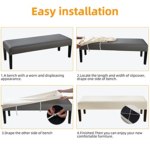 Fuloon Stretch Jacquard Dining Bench Cover - Anti-Dust Removable Bench Slipcover Washable Seat Cushion Protector for Bedroom, Kitchen, Hotel, Banquet (Beige)