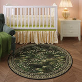 Rugcomf Circle Rug Impressionist-Style Vintage Round Rug 4ft Non Slip Low Pile Small Circular Rug for Bedroom Bathroom Entryway Kids Room Office College Dorm, Green