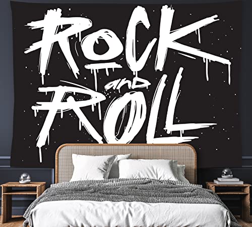 feelacle Rock And Roll Tapestry 60" X 40" Rock`N`Roll Wall Hanging Party Decorations Home Decor For Bedroom Living Room Dorm (150 X 100cm)