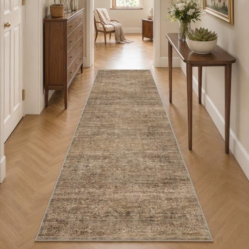 FMFUNCTEX 2x8 Hallway Runner Rug Washable Terracotta Neutral Vintage Retro