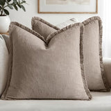 MIULEE Linen Fringe Decorative Fall Euro Throw Pillow Covers Dune 22x22