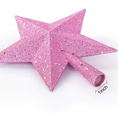 10 Inch Christmas Tree Topper, Pink Star Tree Topper Glittered Christmas Tree Decorations for Indoor Home Décor (Pink)