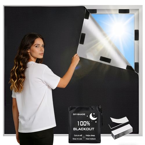 Alikiai Blackout Blinds 157" x 57", 100% Blackout Curtains for Window, 420D No Drill Portable Black Out Shades Film for Bedroom, Nursery Black Out Blinds for Baby Temporary, 12 Hook and Loop Tapes