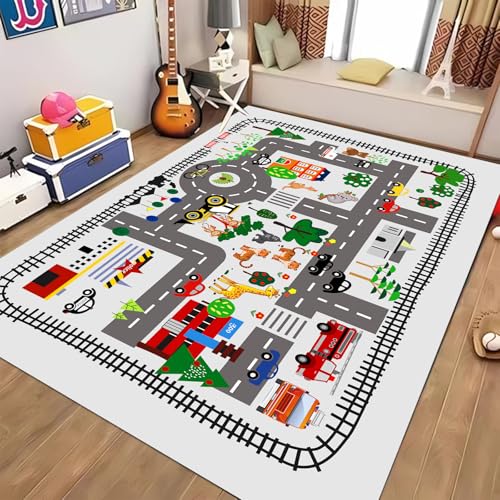 5x7ft Kids Town Road Play Rug - Car Playmat, Kids Rugs for Playroom Car Mat Town City Road Traffic Rugs, Extra Large Boys Kid Cars Track Play Rug (Style Five, 78.7X 59 INCH)