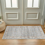 Runner Rug 2x4 Vintage Floral Small Rugs Door Mat, Gray/Light Blue