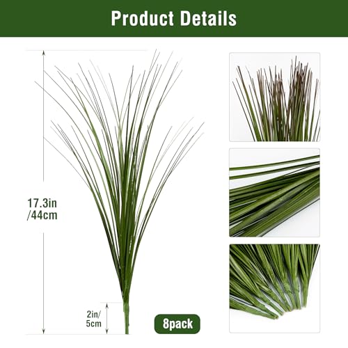 8PCS 17.3" Fake Plants Artificial Wheat Grass Greenery Plastic Plants Fake Grass Artificial Plants for Outdoor Decor Artificial Flower with Greenery Stems for Indoor Home Decoration