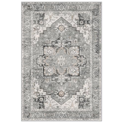 LIVELYGLOW 5x7 Retro Vintage Area Rug, Non-Slip Carpet, Gray Vintage