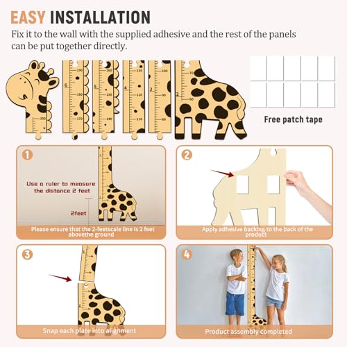 Wooden Growth Chart for Kids,Giraffe Height Chart for Boy Girls,Measuring Board for Kids Height,for Child's Room,Nursery Decor Decoration Wall Art (Brown giraffe)