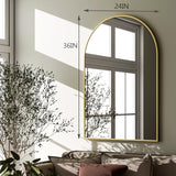 HARRITPURE Arched Wall Mirror – 24"x36" Arch Bathroom Mirror, Gold Metal Frame Vanity Mirrors for Bedroom, Entryway, Living Room Home Decor