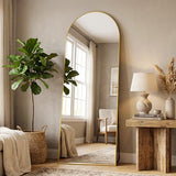 Antok 58" x19” Arched Full Length Floor Mirror, Gold+Black
