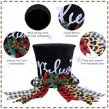 Christmas Tree Topper Hat, Black Velvet Bowler Derby Hat Topper with Long Plaid Ribbon Ornament, Christmas Snowman Topper Hat for Home Holiday Tree Decoration (Christmas Tree Topper Hat (10 x 8 Inch))