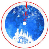 48 Inches Blue Christmas Tree Skirt Rustic Thick Xmas Tree Skirt with Snowflake Winter Happy New Year Decoration for Home Holiday Party