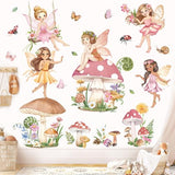 decalmile Pink Fairy Girls Wall Decals Large Mushroom Flower Butterfly Wall Stickers Girls Bedroom Baby Nursery Kids Room Wall Decor