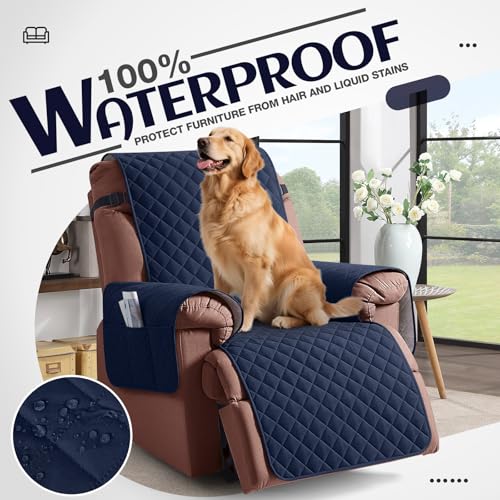 KinCam 100% Waterproof Recliner Loveseat Cover with Console X1, Recliner Couch Covers X1, Recliner Chair Covers X1(Dark Blue)