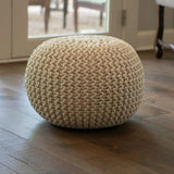 Decor Therapy Lola Round Knit Lurex Yarn and Cotton Pouf, Off-White 20x20x14