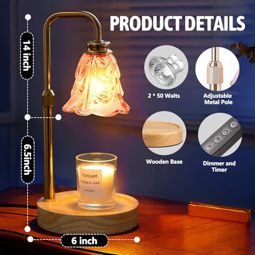 Droyek Candle Warmer Lamp with Timer Electric Adjustable Height Candle Warmer Dimmable Wax Warmer Lamp Jar Candles with 2 Bulbs for Home Decor & Office