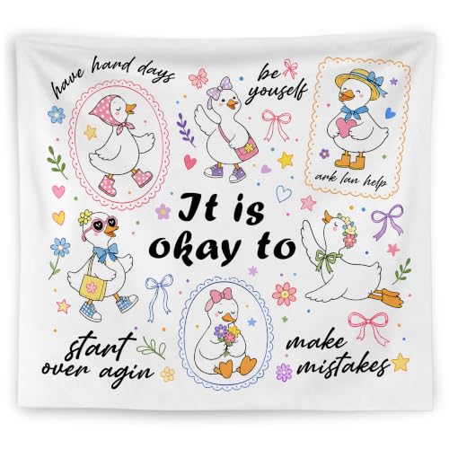 WNAGT Mental Health Goose Tapestry Wall Hanging 50x60 Inch | Coquette Goose Inspirational Quotes Wall Tapestry for Girls Kids Nursery Bedroom Home Office Classroom Decor