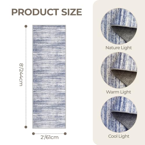 2x8 Runner Rug Non Slip,Washable Hallway Runner Rug,Blue