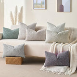Allorry Decorative Lumbar Pillow Cover 12x20 Blue Striped Soft Wool Lumbar Throw Pillow Neutral Textured Boho Cushion Covers for Modern Farmhouse Sofa Bedroom Living Room Decor SY011-C12