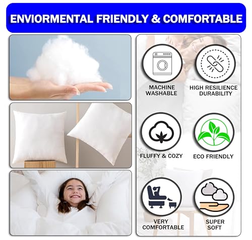 GVTECH Bedding Throw Pillows Insert (Pack of 2) 16 x 16 Inches Bed and Couch Pillows - Indoor Decorative Pillows - Cushion Stuffer Inserts - Anti Allergy Cotton Blend Fabric, White