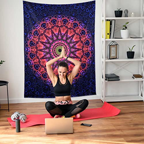 ADDWel Blacklight Mandala Boho Tapestry Glow In The Dark, Black Light Bohemian Hippie Poster Wall Hanging for Bedroom Aesthetic Wall and Room Decor (50" x 60", Mandala)