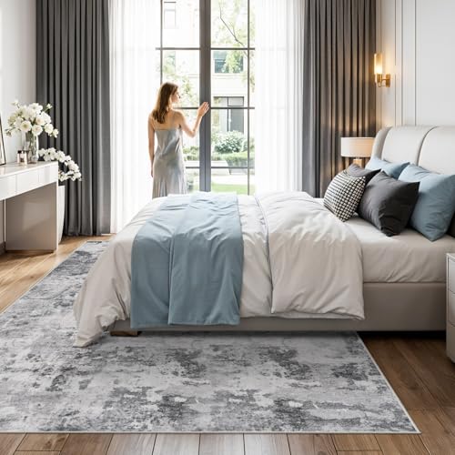 Abstract Rugs for Living Room 7x9: Large Modern Indoor Washable Area Rug