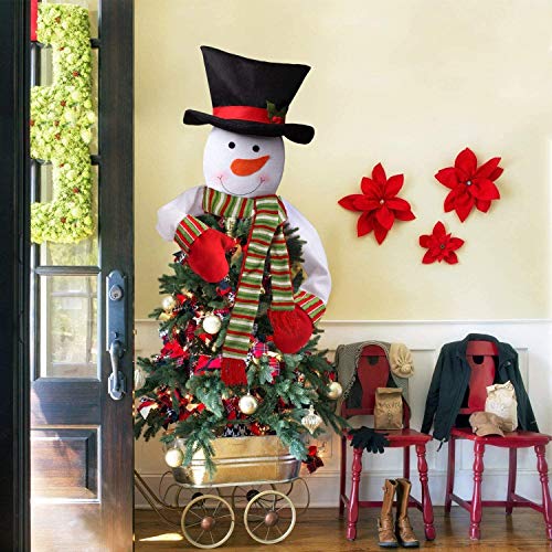 Christmas Tree Topper Snowman Top Hugger for Xmas Tree Holiday Decorations Winter Wonderland Decoration New Year Decorations Ornament with Hat Shawl and Poseable Arms