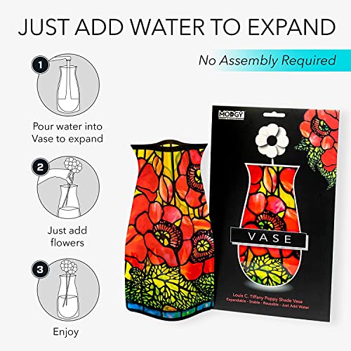 MODGY Collapsible and Expandable Plastic Flower Vase, Unbreakable, Foldable, Decorative Modern Centerpieces, Table Decorations, Louis C. Tiffany Poppies, 1 Pack
