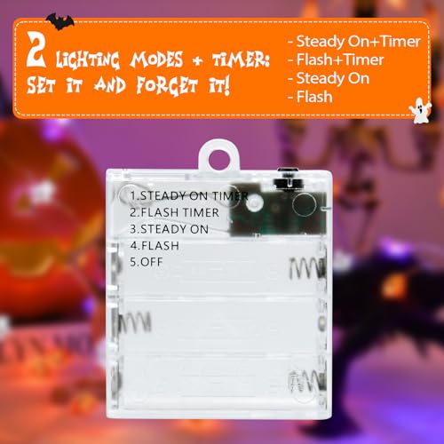 cshare Halloween String Lights, Pumpkin Ghost Bats Mini Halloween Lights with Timer Indoor Battery Operated 9.8ft 30LED Trick or Treat Decorations for Home Decor Indoor Party Holiday