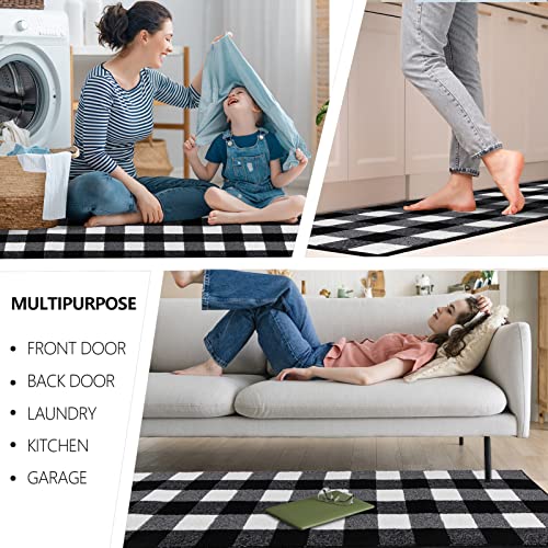 FONEYI Buffalo Plaid Rug 20 x 59 Inches, Non Slip Black and White Check Rugs Indoor or Outdoor Rugs for Layered Door Mats, Washable Fall Front Door Mat for Front Porch, Kitchen, Farmhouse, Entryway