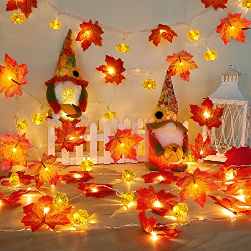 2 Pack & Timer - Fall Garland with Pumpkin Lights Fall Decorations for Home Total 60LED 20Ft Enlarged Maples Leaves Fall Lights Battery Operated Halloween Thanksgiving Christmas Decor Wedding Party