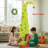 MACTING Whimsical Christmas Tree with Ball String Lights 5FT Green Pop Up Curved Tree with 15 Ball Lights & Hanging Ornaments Collapsible Tinsel Tree for Apartment Porch Indoor Xmas Halloween Decor