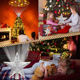 Tsorode Christmas Tree Topper Lighted,Star Tree Topper with Projector Built-in LED Rotating Lights with 6 Projection Modes,3D Glitter Dynamic Projection Christmas Decorations (Silver)