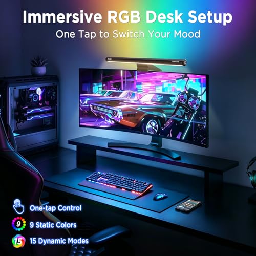 Quntis Monitor Light Bar 15.7", 24 RGB Backlight Modes for lmmersive Gaming Ambience, 900 Lux Glare-Free Computer Screen Lamp, High CRI 95 Eye Care Desk Light for Home Office