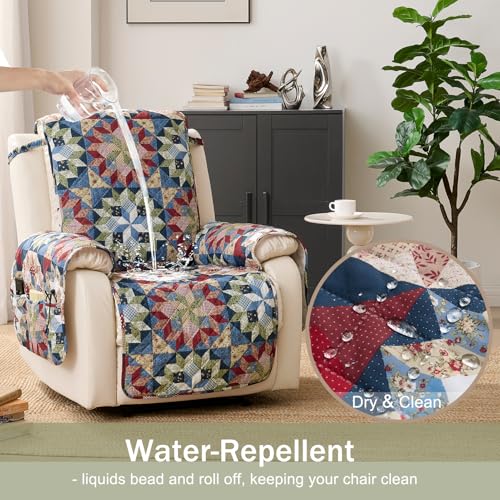 Patchwork Recliner Chair Covers, Quilted Medium Lazy Boy Chair Covers, Recliner Cover Pet Friendly for Sofa Couches, Washable Armchair Covers (Recliner 26", Patchwork Red)