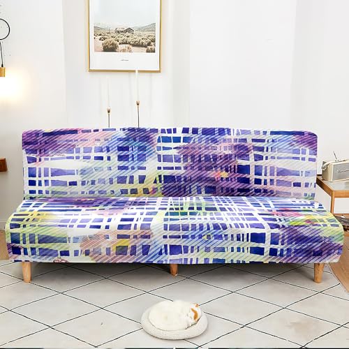 Hixingo Stretch Armless Futon Cover, Futon Mattress Cover Soft Futon Covers with Elastic Bottom, Tie Dye Futon Slipcovers Washable Futon Couch Cover (Medium (63-75"),Geometry)