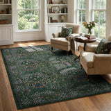 Lahome Dark Green Rugs 5x7, Soft Washable Rugs for Bedroom Reading Corner, Boho Non Slip Low Pile Forest Stain Resistance Floral Carpet for Living Room Office Giverny, Dark Green