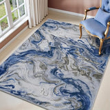 PADOOR Abstract 3'x5' Area Rug, Washable Non-Slip Low Pile, Marble Blue