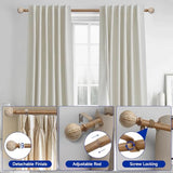 Wood Curtain Rods for Windows: 1 Inch Diameter Adjustable Drapery Rods 72" to 144", Heavy Duty Window Rod with Imitation Wood Grain Leaf Pattern Finials